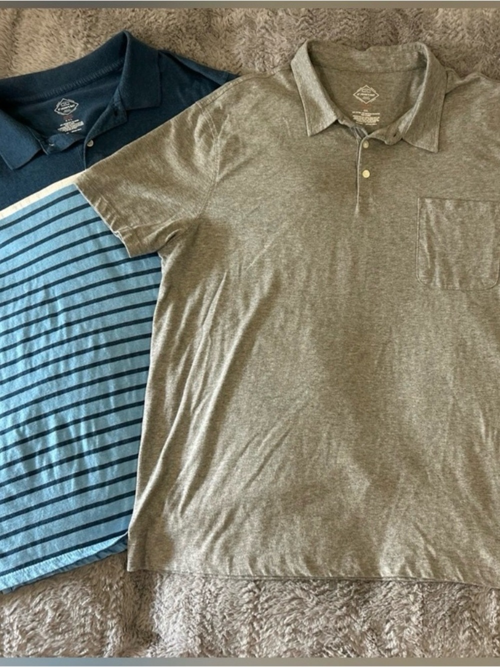 St. John's Bay Two-Pack Polo Set in Blue Stripes and Heather Gray